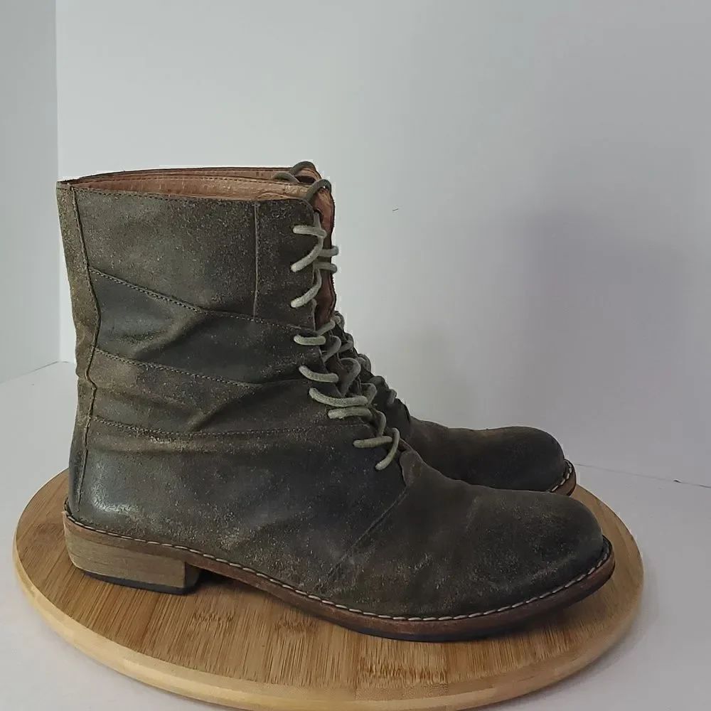 Modern Vintage Women's Leather Slouchy Combat Boots Opal Moss Brown Size 39.5